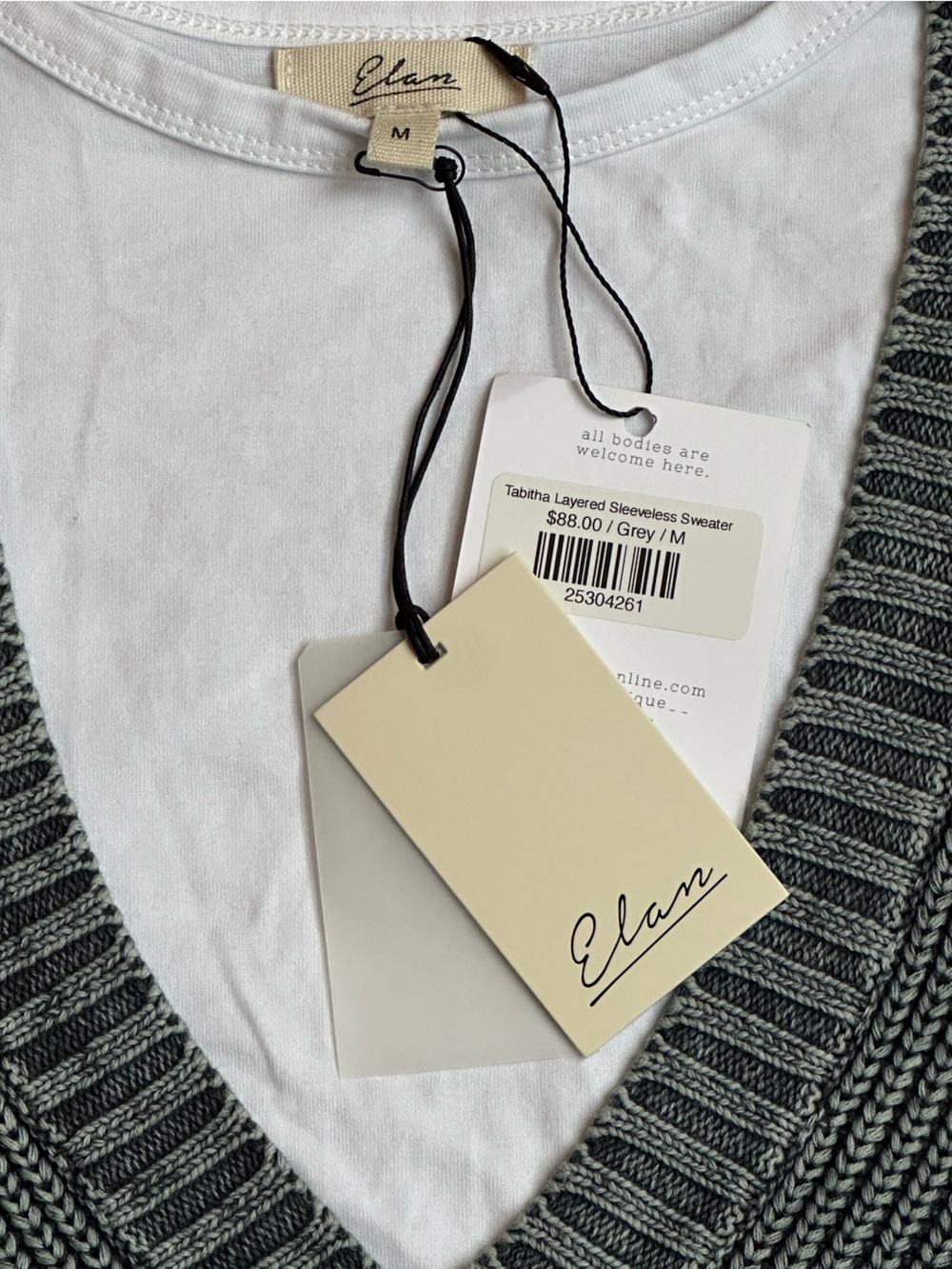 Elan Tabitha Layered Look Sweater Vest Top Cropped Grey Ribbed Knit Medium - Picture 3 of 3